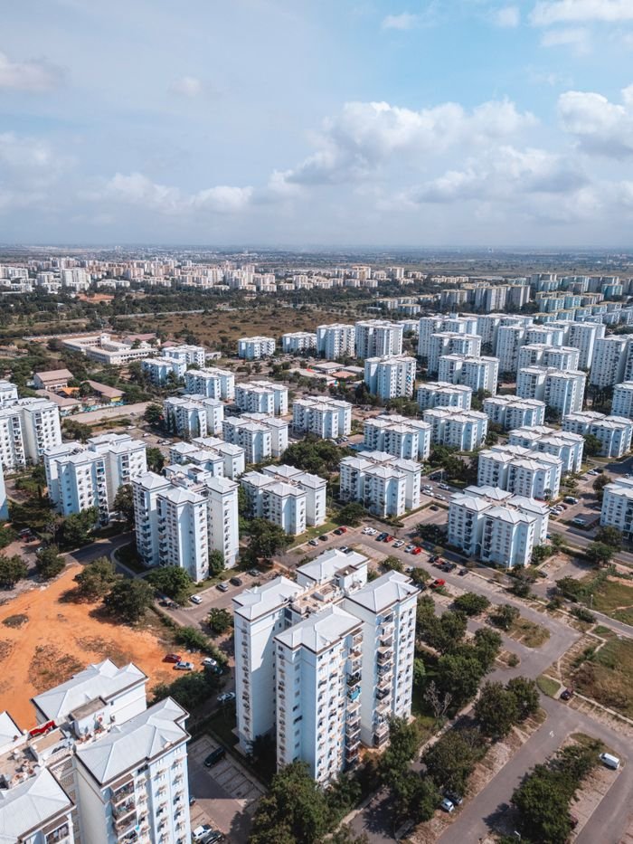 Services Panoramic aerial shot showcasing the modern urban development in Kilamba, Angola.